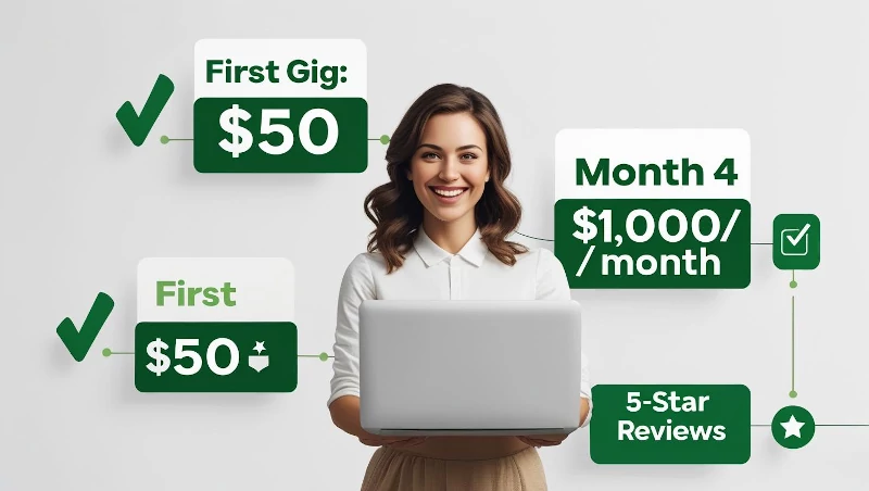Infographic of Sarah’s freelance success timeline with Grok AI