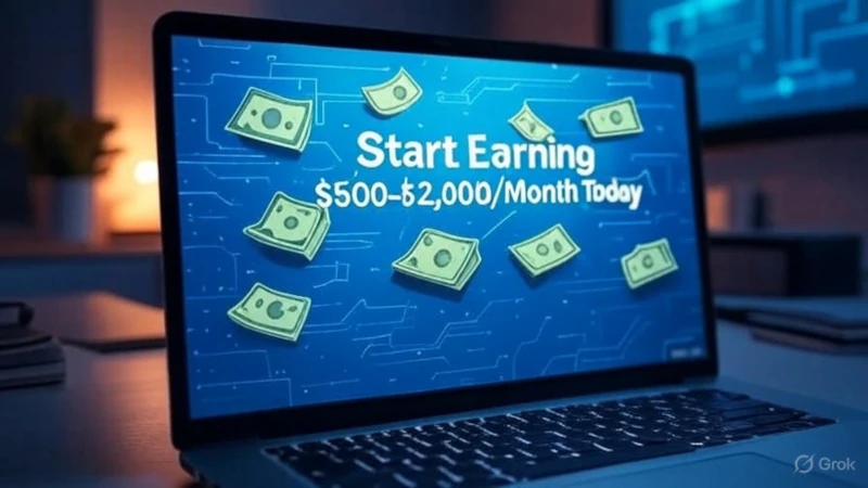 Laptop screen with Grok AI prompts and charts, highlighting ways to make money with Grok AI ethically.